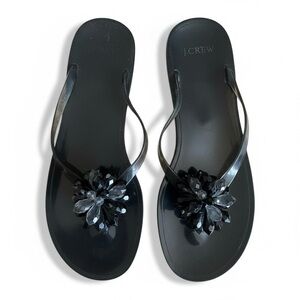 J. Crew Jeweled Flip Flops Italian-Made Shoes Sandals Beach Vacation Black 8